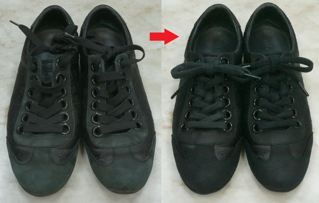 ルイヴィトン レザー スニーカー クリーニング 染め かかとすり減り修理 louis vuitton leather sneaker cleaning dye heel replacement