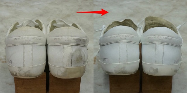 フィリップモデル ユースド加工 レザースニーカー クリーニング　philippemodel vintage effect leather sneaker cleaning