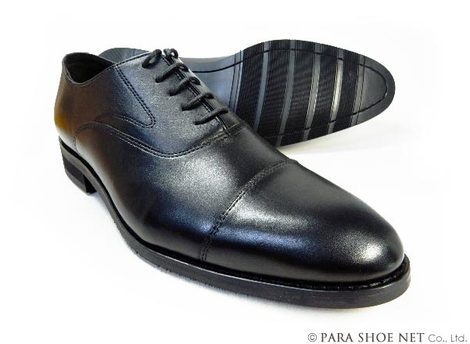 PARASHOE 本革 内羽根ストレートチップ（キャップトゥ） ビジネスシューズ 黒（ブラック）ワイズ（足幅）3E（EEE）22～27センチ【小さいサイズ（スモールサイズ）22cm（22.0cm）、22.5cm、23cm（23.0cm）、23.5cm、24cm（24.0cm）あり／メンズ 革靴・紳士靴】 (PS-1801-BLK)