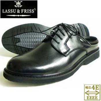 LASSU＆FRISS プレーントゥ ビジネススリッパ/ビジネスサンダル ワイズ4E（EEEE）通気底 黒［メンズ・革靴・紳士靴／大きいサイズ（ビッグサイズ）27.5cm、28cm（28.0cm）あり］（ms855-blk）