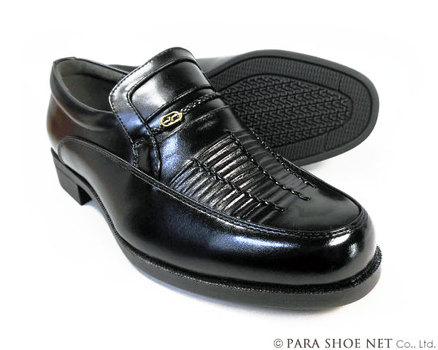 Linea Giovane カンガルー革使用 シャーリングスリッポン ビジネスシューズ 黒 ワイズ4E（EEEE）23.5cm、24cm（24.0cm）【小さいサイズ（スモールサイズ）メンズ 革靴・紳士靴】（pacc-104bl）