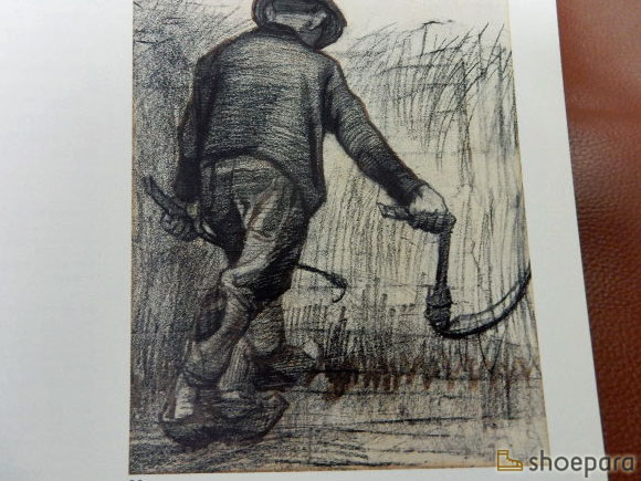 「刈入れする農夫」（ヌエネン 1885年8月）鉛筆、チョーク、筆、褐色のインク／VINCENT VAN GOGH ゴッホ展（1985年）